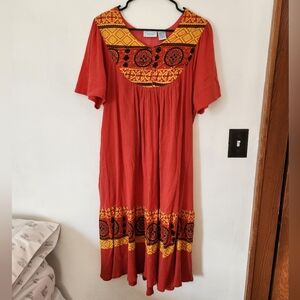 🌸National 100% cotton red midi dress Size M